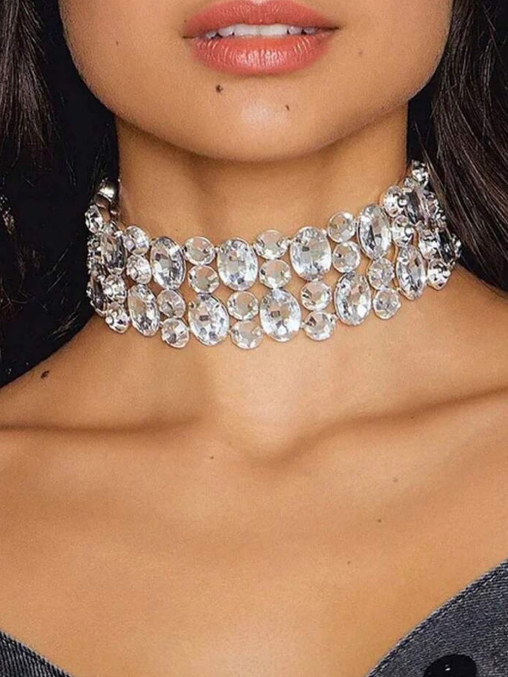 Diamond Ice Crystal Cluster Silver Choker Necklace